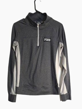 PINK Victoria's Secret Charcoal and Light Gray Half-Zip Pullover